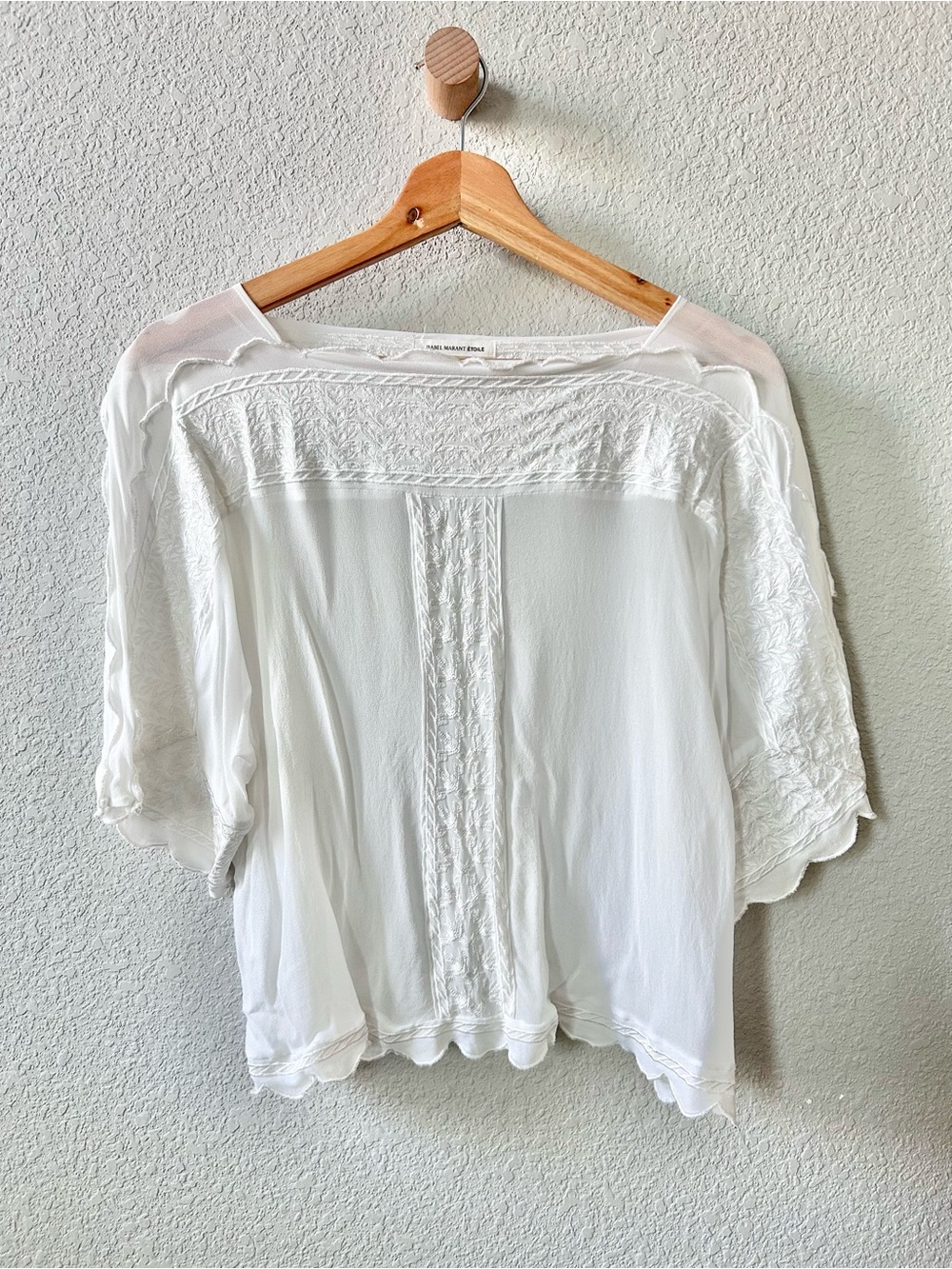 Isabel Marant Axel Blouse Size Large Ivory White Embroidered Scalloped Edge